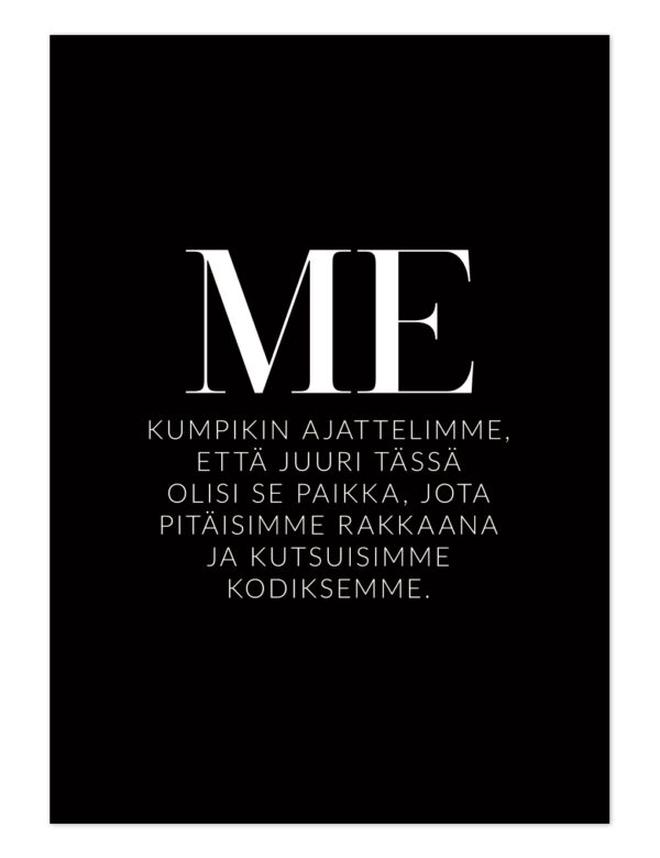 Me kumpikin ajattelimme, että juuri tässä olisi se paikka, jota pitäisimme rakkaana ja kutsuisimme kodiksemme. Ninnimoi postikortti