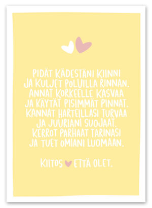 Pidät kädestä kiinni postikortti vanhemmalle, (äidille, äitihahmolle, isälle, isähahmolle) kummille, turvalliselle aikuiselle Ninnimoi