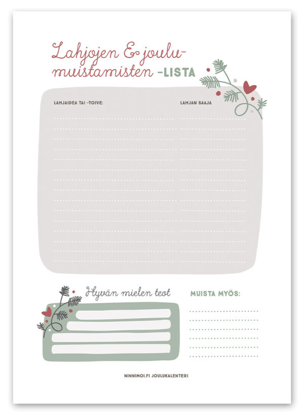 Ninnimoi lahjalista DIY tulostettava