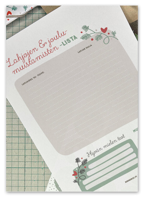 Ninnimoi lahjalista DIY tulostettava