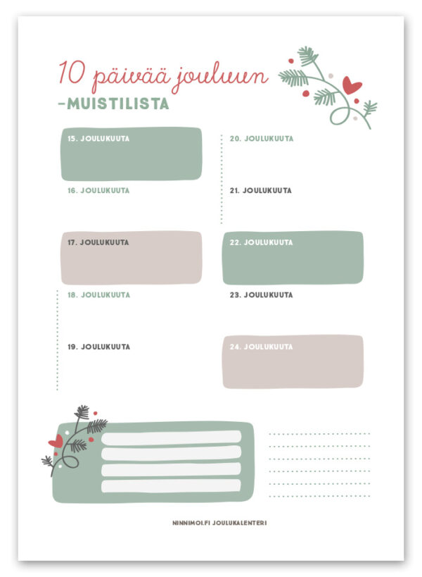 10 päivää jouluun -muistilista