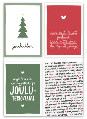 Ninnimoi joulukorttipaketti, neljä erilaista joulukorttia