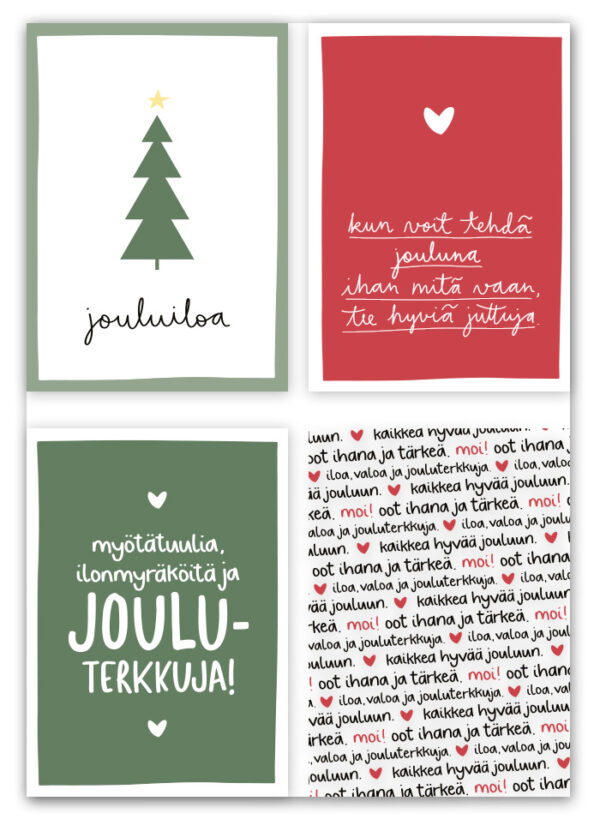 Ninnimoi joulukorttipaketti, neljä erilaista joulukorttia