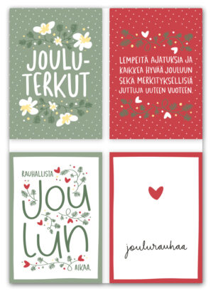 Ninnimoi joulukorttipaketti, neljä erilaista joulukorttia