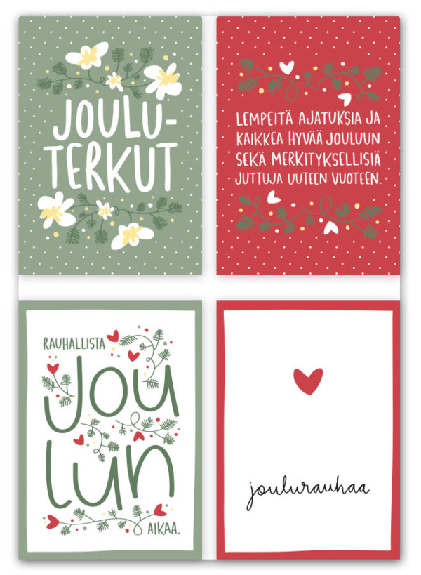 Ninnimoi joulukorttipaketti, neljä erilaista joulukorttia
